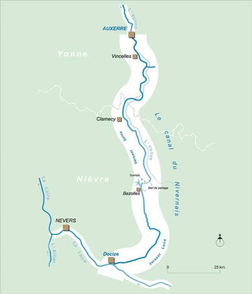 Carte générale schématique du canal du Nivernais. © Alain Morelière / Région Bourgogne-Franche-Comté, Inventaire du patrimoine - 2014