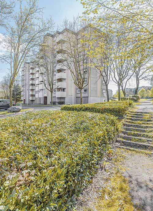 Immeuble modèle régional Redan de la cité Harfleur : façade antérieure et pignon. © Thierry Kuntz / Région Bourgogne-Franche-Comté, Inventaire du patrimoine - 2017