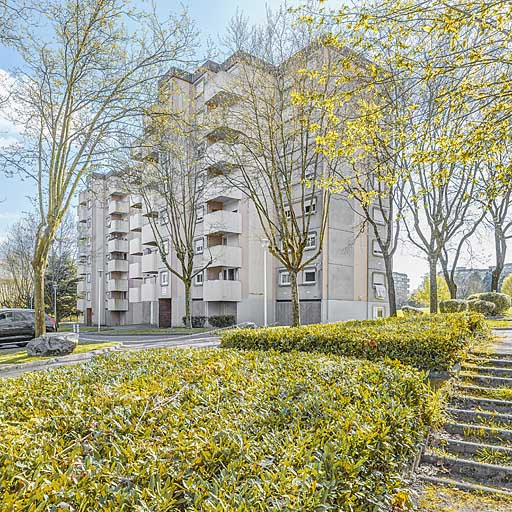 Immeuble modèle régional Redan de la cité Harfleur : façade antérieure et pignon. © Thierry Kuntz / Région Bourgogne-Franche-Comté, Inventaire du patrimoine - 2017