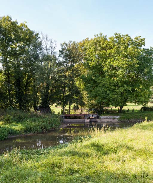 Vue du barrage sur la Dheune, rive gauche. © Pierre-Marie Barbe-Richaud / Région Bourgogne-Franche-Comté, Inventaire du patrimoine - 2017