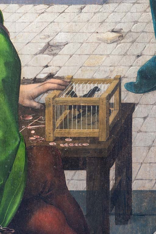 Détail du volet droit : cage à oiseaux. © Pierre-Marie Barbe-Richaud / Région Bourgogne-Franche-Comté, Inventaire du patrimoine - 2018