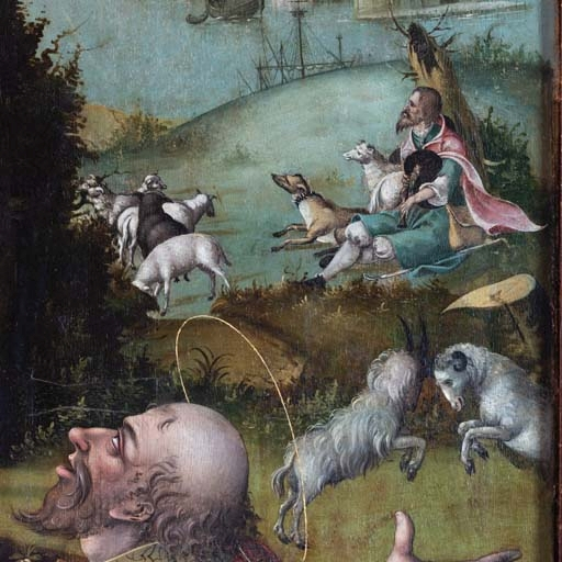 Détail du volet gauche : berger à l'arrière-plan. © Pierre-Marie Barbe-Richaud / Région Bourgogne-Franche-Comté, Inventaire du patrimoine - 2018