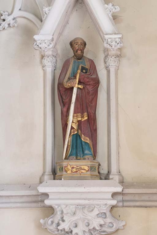 Statue de saint Paul à droite du choeur. © Pierre-Marie Barbe-Richaud / Région Bourgogne-Franche-Comté, Inventaire du patrimoine - 2018