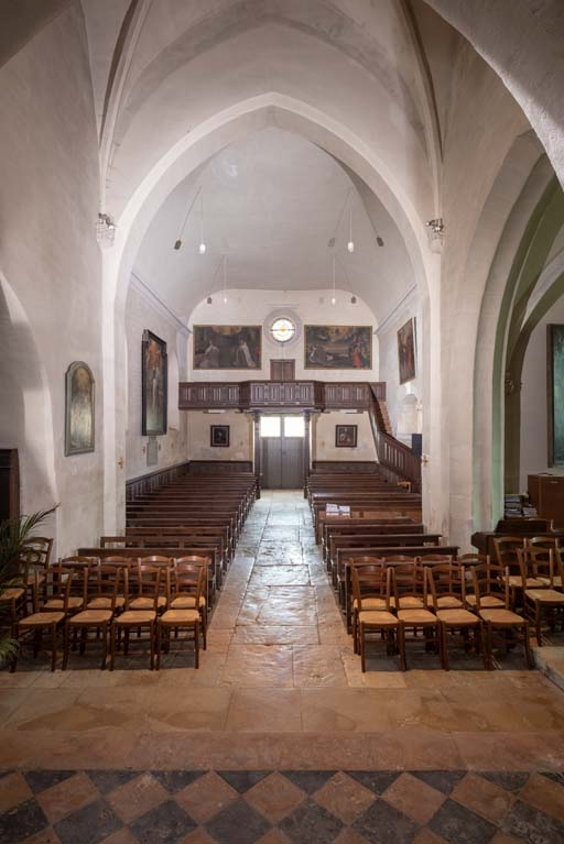 Vue d'ensemble de la nef depuis le choeur. © Pierre-Marie Barbe-Richaud / Région Bourgogne-Franche-Comté, Inventaire du patrimoine - 2018