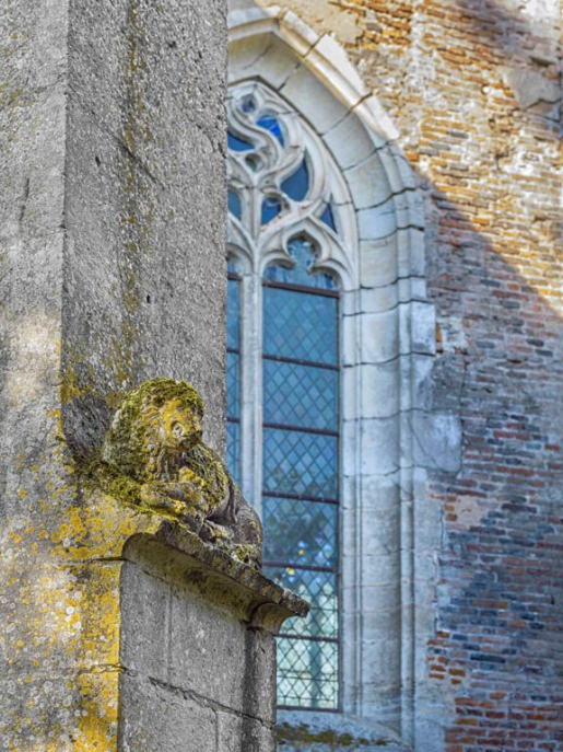 Sculpture animale sur le contrefort gauche de la chapelle gauche. © Thierry Kuntz / Région Bourgogne-Franche-Comté, Inventaire du patrimoine - 2018