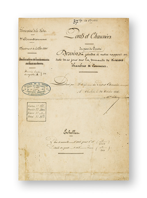 Dessins du pont de Seurre à joindre à notre rapport en date de ce jour sur la demande de diverses chambres de Commerce. 24 septembre 1856.  © Thierry Kuntz / Région Bourgogne-Franche-Comté, Inventaire du patrimoine - 2019 Dessins du pont de Seurre à joindre à notre rapport en date de ce jour sur la demande de diverses chambres de Commerce. 24 septembre 1856.  © Thierry Kuntz / Région Bourgogne-Franche-Comté, Inventaire du patrimoine - 2019