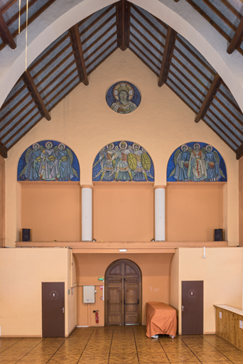 chapelle porte tribune revêtement mural charpente arc © Pierre-Marie Barbe-Richaud / Région Bourgogne-Franche-Comté, Inventaire du patrimoine - 2023  chapelle porte tribune revêtement mural charpente arc © Pierre-Marie Barbe-Richaud / Région Bourgogne-Franche-Comté, Inventaire du patrimoine - 2023