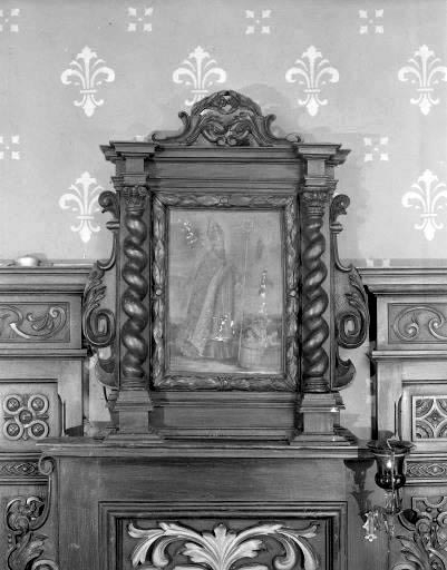 Détail du dorsal : peinture représentant saint Nicolas. © Yves Sancey / Région Bourgogne-Franche-Comté, Inventaire du patrimoine - 1974
