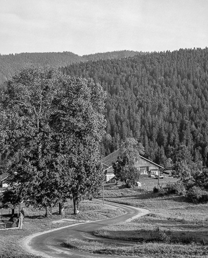 Ferme située au lieu-dit Le Pissoux : vue depuis l'église. © Yves Sancey / Région Bourgogne-Franche-Comté, Inventaire du patrimoine - 1974