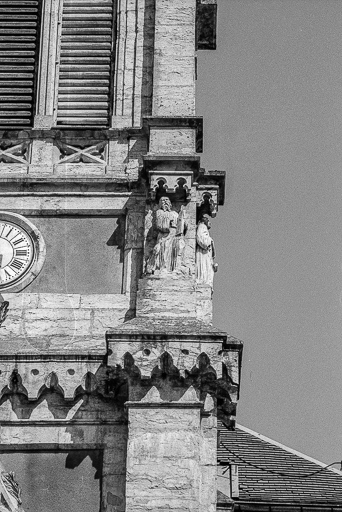 Détail de la tour-clocher : saint Luc. © Yves Sancey / Région Bourgogne-Franche-Comté, Inventaire du patrimoine - 1975