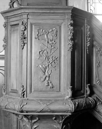 Détail : un panneau de la cuve avec représentation de l'Ancien Testament. © Yves Sancey / Région Bourgogne-Franche-Comté, Inventaire du patrimoine - 1975