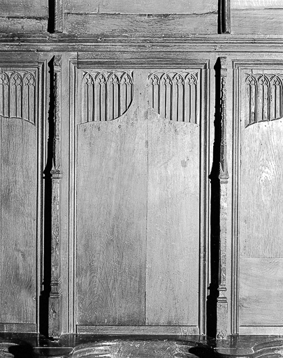 Stalles sud : un panneau du dorsal. © Yves Sancey / Région Bourgogne-Franche-Comté, Inventaire du patrimoine - 1975