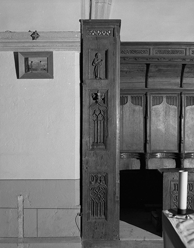 Stalles nord : jouée ouest des stalles hautes. © Yves Sancey / Région Bourgogne-Franche-Comté, Inventaire du patrimoine - 1975