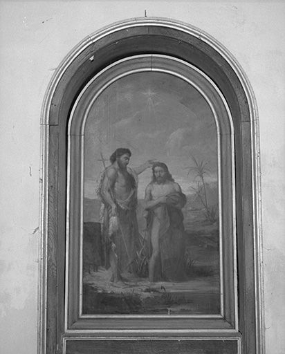 Fonts baptismaux : peinture "Le Baptême du Christ". © Yves Sancey / Région Bourgogne-Franche-Comté, Inventaire du patrimoine - 1975