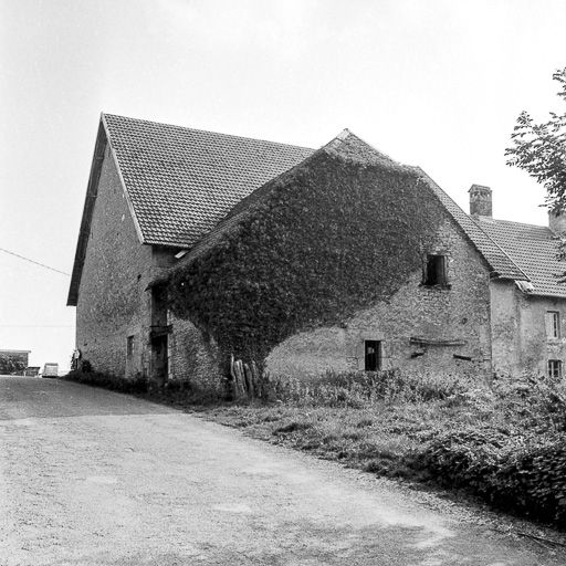 Ferme située rue de la Fontaine : façade antérieure. La façade postérieure donne sur la place de l'Eglise. © Liliane Hamelin / Région Bourgogne-Franche-Comté, Inventaire du patrimoine - 1976