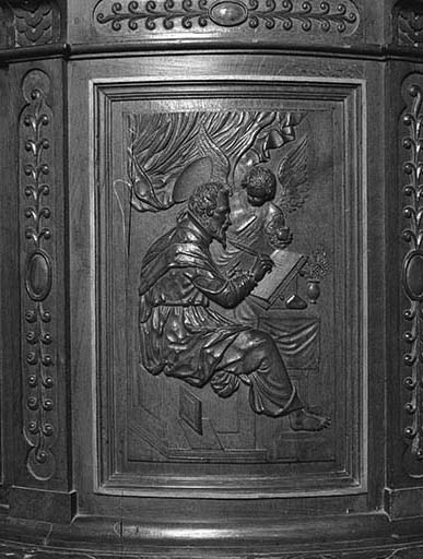 2e panneau de la cuve : saint Matthieu. © Yves Sancey / Région Bourgogne-Franche-Comté, Inventaire du patrimoine - 1976