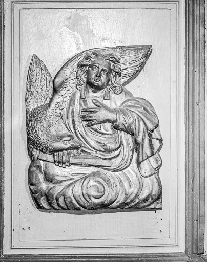 Détail panneau de la cuve : saint Jean. © Bernard Lardière / Région Bourgogne-Franche-Comté, Inventaire du patrimoine - 1976