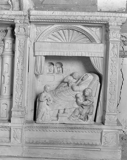 Détail : partie latérale droite : la naissance de la Vierge. © Yves Sancey / Région Bourgogne-Franche-Comté, Inventaire du patrimoine - 1977