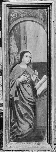 Panneau gauche, recto : Vierge de l'Annonciation. © Yves Sancey / Région Bourgogne-Franche-Comté, Inventaire du patrimoine - 1978