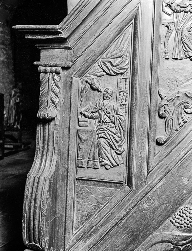 1er panneau de la rampe : saint Grégoire le Grand. © Yves Sancey / Région Bourgogne-Franche-Comté, Inventaire du patrimoine - 1978