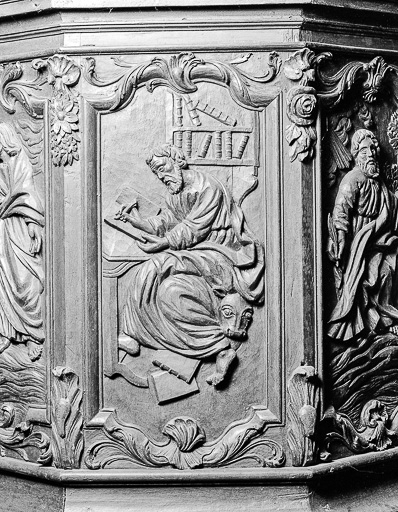 4e panneau de la cuve : saint Luc. © Yves Sancey / Région Bourgogne-Franche-Comté, Inventaire du patrimoine - 1978