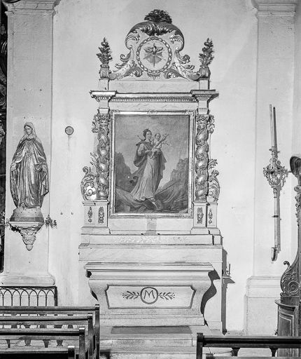 Vue d'ensemble de l'autel secondaire de la Vierge. © Yves Sancey / Région Bourgogne-Franche-Comté, Inventaire du patrimoine - 1979