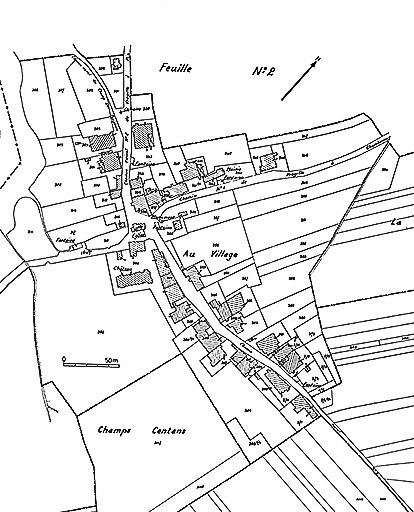 Plan portant le repérage : extrait du cadastre de 1932, section B3. © Yves Sancey / Région Bourgogne-Franche-Comté, Inventaire du patrimoine - 1981