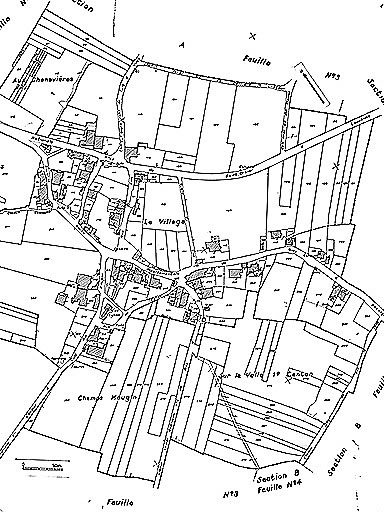 Plan portant le repérage : extrait du cadastre de 1941, section B2. © Yves Sancey / Région Bourgogne-Franche-Comté, Inventaire du patrimoine - 1981