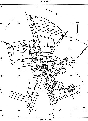 Plan portant le repérage : extrait du cadastre de 1975, section AB. © Yves Sancey / Région Bourgogne-Franche-Comté, Inventaire du patrimoine - 1981