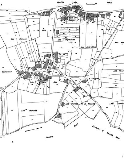 Cadastre 1940, section B, feuille n° 4. © Yves Sancey / Région Bourgogne-Franche-Comté, Inventaire du patrimoine - 1982