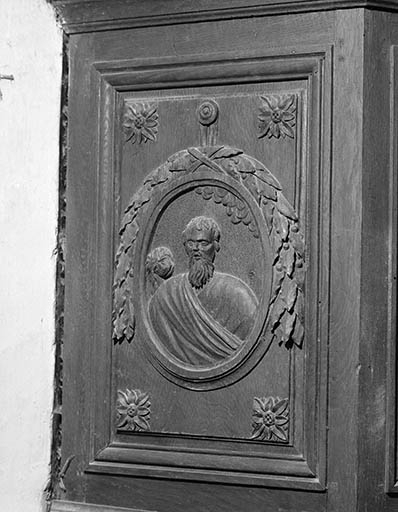 Détail panneaux de la cuve : saint Jérôme. © Yves Sancey / Région Bourgogne-Franche-Comté, Inventaire du patrimoine - 1982