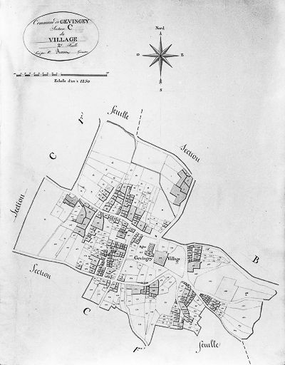 Plan cadastral ancien. Cadastre de 1810, section C, 2e feuille. © Yves Sancey / Région Bourgogne-Franche-Comté, Inventaire du patrimoine - 1983