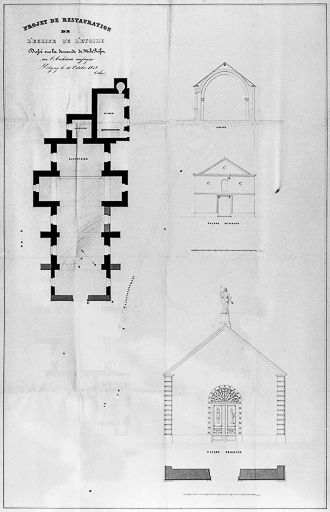 Plan, coupe, façade actuelle et façade projetée. © Yves Sancey / Région Bourgogne-Franche-Comté, Inventaire du patrimoine - 1983
