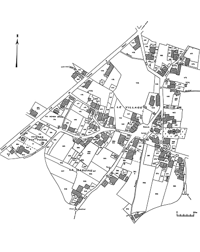 Fond de carte : extrait du cadastre de 1980, section B. © Yves Sancey / Région Bourgogne-Franche-Comté, Inventaire du patrimoine - 1983