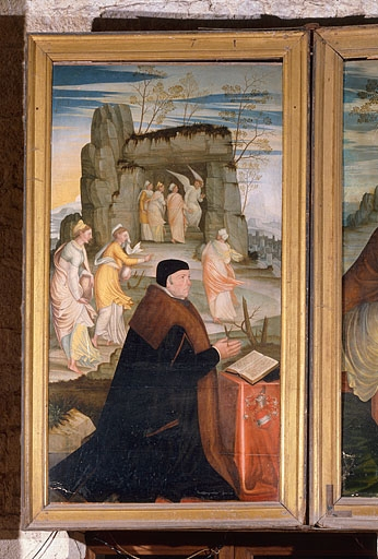 Détail : volet droit avec le donateur Catherin Mayrot. © Yves Sancey / Région Bourgogne-Franche-Comté, Inventaire du patrimoine - 1984