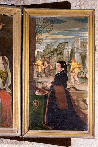 Détail : volet droit avec la donatrice Jeanne Moyne. © Yves Sancey / Région Bourgogne-Franche-Comté, Inventaire du patrimoine - 1984