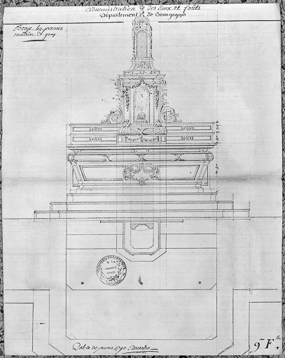 Dessin d'un autel avec tabernacle pour l'église (30 janvier 1790). © Yves  Sancey (reproduction), Anatoile Amoudru / Région Bourgogne-Franche-Comté, Inventaire du patrimoine - 1984