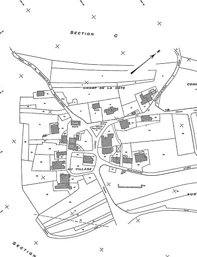 Plan cadastral, 1964, section AB, échelle 1 : 1000. © Yves Sancey / Région Bourgogne-Franche-Comté, Inventaire du patrimoine - 1985