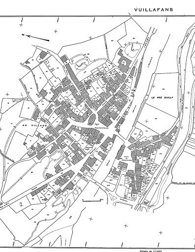 Plan cadastral, 1965, section AB, échelle 1 : 1000. © Yves Sancey / Région Bourgogne-Franche-Comté, Inventaire du patrimoine - 1985
