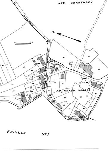 Cadastre : 1953 B (feuille n°1). © Jérôme Mongreville / Région Bourgogne-Franche-Comté, Inventaire du patrimoine - 1985