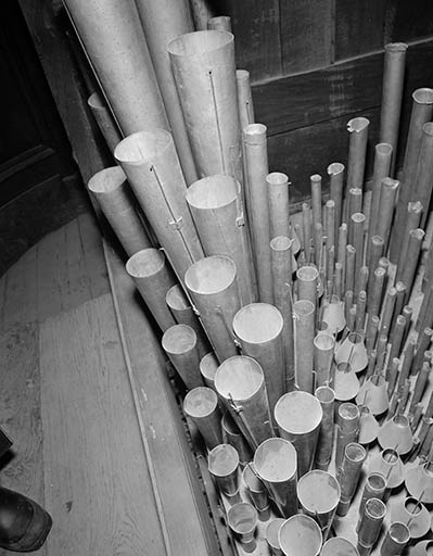 Jeux d'anches du positif, vu de face en plongée. © Jérôme Mongreville / Région Bourgogne-Franche-Comté, Inventaire du patrimoine - 1985