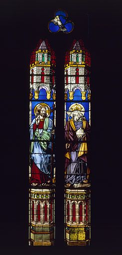 Baie 0 : le Christ et Dieu le Père, Saint Esprit au tympan. © Yves Sancey / Région Bourgogne-Franche-Comté, Inventaire du patrimoine - 1986