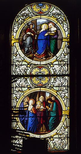 Baie 23 : la Présentation au Temple et la Visitation. © Yves Sancey / Région Bourgogne-Franche-Comté, Inventaire du patrimoine - 1986