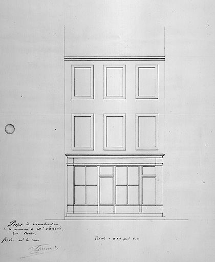 Projet de reconstruction [... 28, rue Cuvier. Elévation de la façade sur rue], 1865. © Jérôme Mongreville / Région Bourgogne-Franche-Comté, Inventaire du patrimoine - 1986