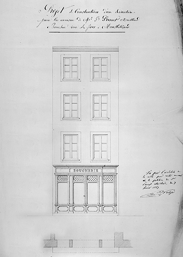 Projet de reconstruction d'une devanture [... 10, rue des Febvres], 1867. © Jérôme Mongreville / Région Bourgogne-Franche-Comté, Inventaire du patrimoine - 1986