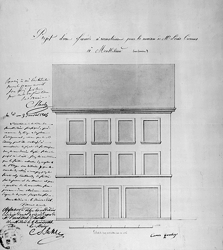 Projet d'une façade [... 6, rue Diemer-Duperret], 1846. © Jérôme Mongreville / Région Bourgogne-Franche-Comté, Inventaire du patrimoine - 1986