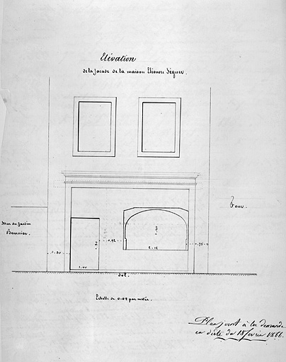Elévation de la façade de la maison Eléonore Séguer [projet d'une ouverture de boutique. 5, rue Cuvier], 1866. © Jérôme Mongreville / Région Bourgogne-Franche-Comté, Inventaire du patrimoine - 1986