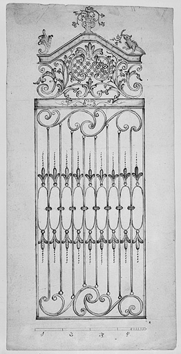 Projet de grille [pour les cours], vers 1776-1777. © Jérôme Mongreville / Région Bourgogne-Franche-Comté, Inventaire du patrimoine - 1987