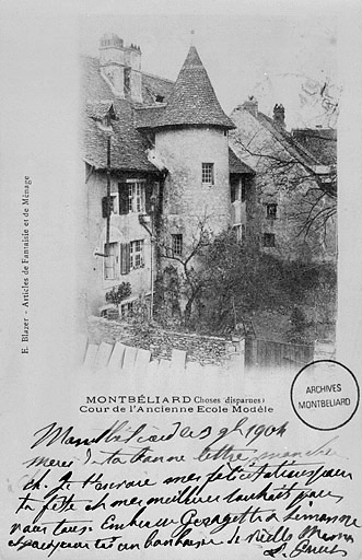 Montbéliard. Choses disparues. Cour de l'Ancienne Ecole Modèle, avant 1900. © Jérôme  Mongreville (reproduction) / Région Bourgogne-Franche-Comté, Inventaire du patrimoine - 1987