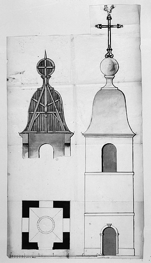 Projet de clocher, 1759. © Jérôme Mongreville / Région Bourgogne-Franche-Comté, Inventaire du patrimoine - 1987 Projet de clocher, 1759. © Jérôme Mongreville / Région Bourgogne-Franche-Comté, Inventaire du patrimoine - 1987